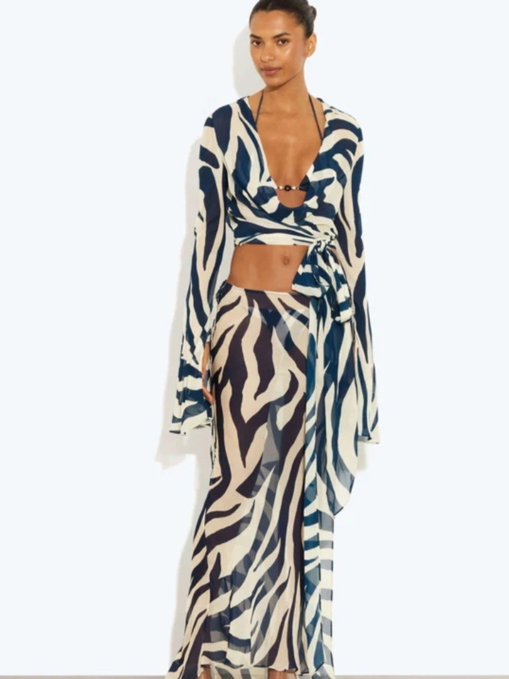 Rat & Boa Navy and Cream Zebra Wrap Top and Maxi Skirt Set